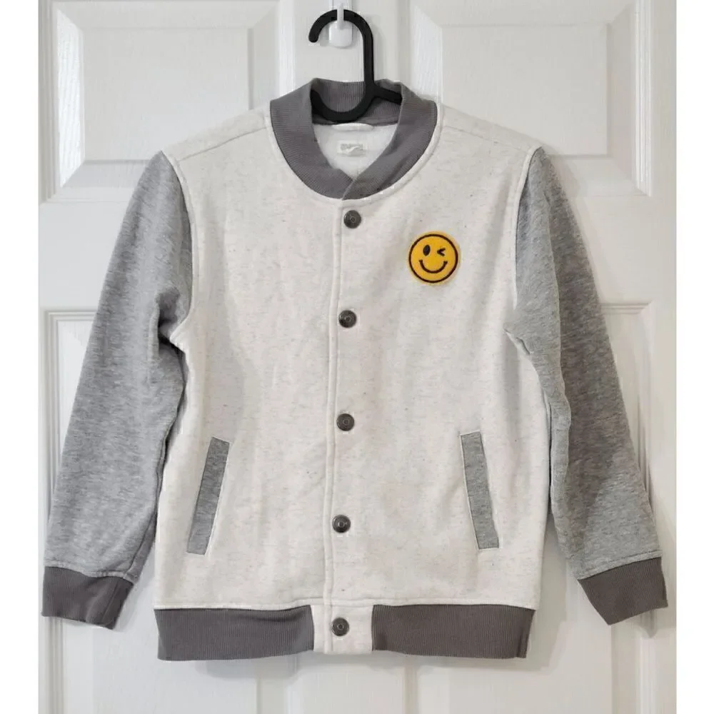 🙂 Gymboree Boy's Like A Boss Varsity Long Sleeve Smile Snap Sweat Jacket Size M